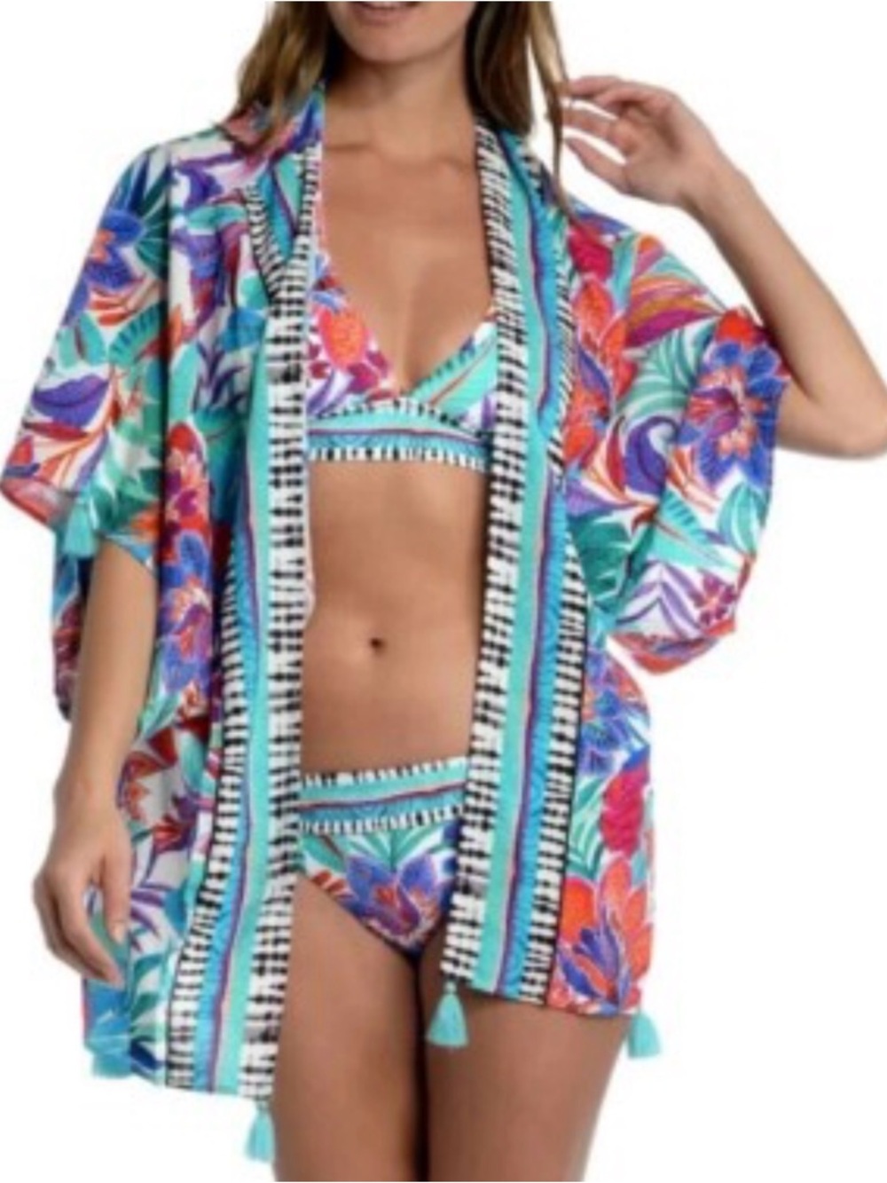 La Blanca Tropical Floral One-Piece Swimsuit with matching kimono coverup